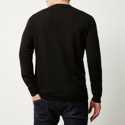 Black merino wool blend jumper
